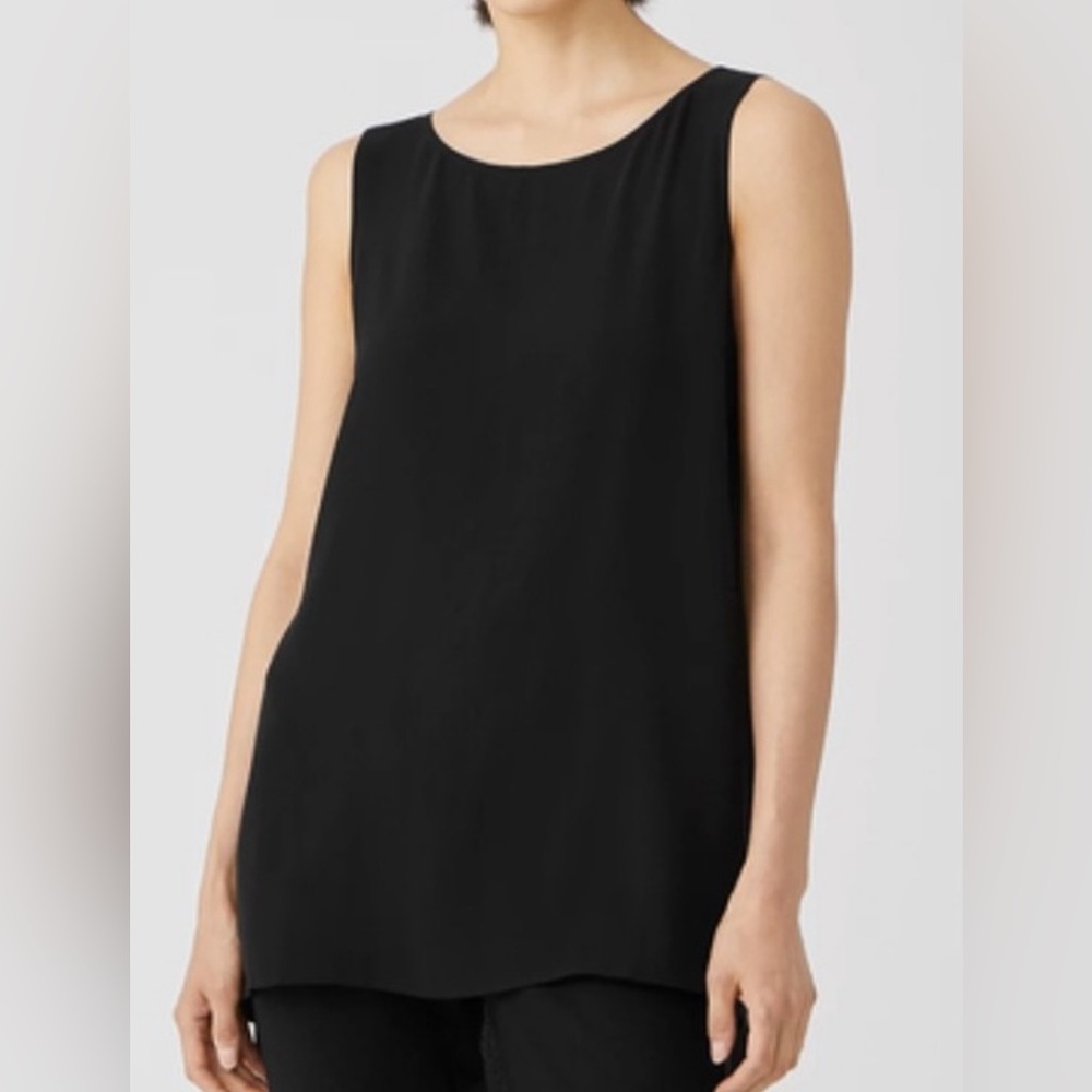 Eileen Fisher Silk Georgette Crepe Ballet Neck Tank Top 100% silk